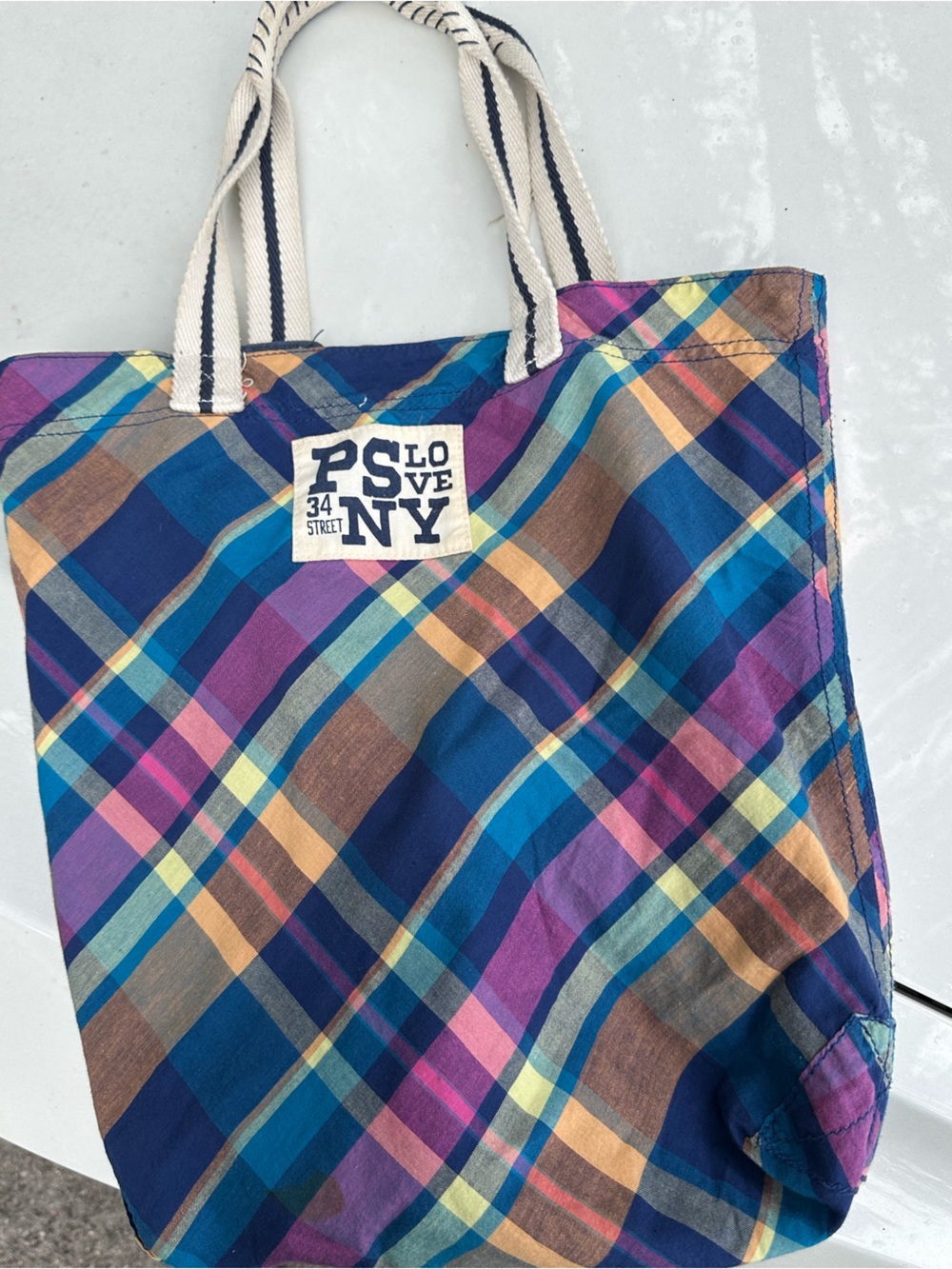 Multicolor Plaid Tote Bag - Blue/Pink
